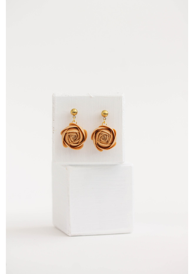 Orange Red Gold Brown Drop Earrings Ranunculus Dangle Rose Earrings