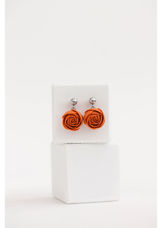 Orange Red Gold Brown Drop Earrings Ranunculus Dangle Rose Earrings