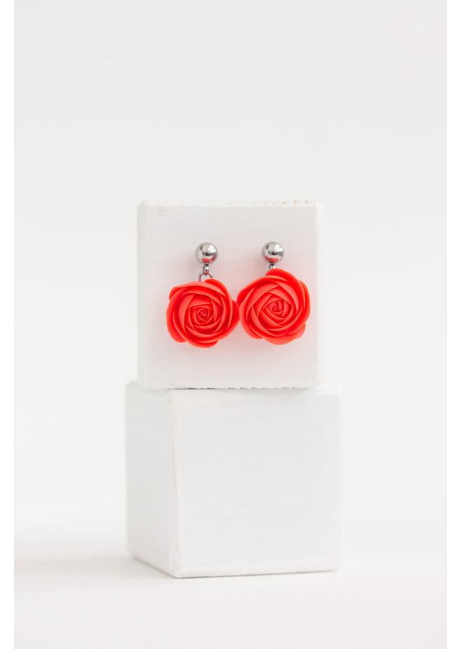 Orange Red Gold Brown Drop Earrings Ranunculus Dangle Rose Earrings