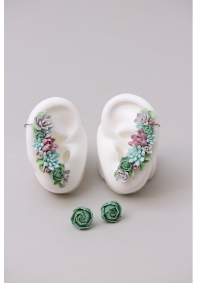 Green and Blue Succulent Cuff Earring