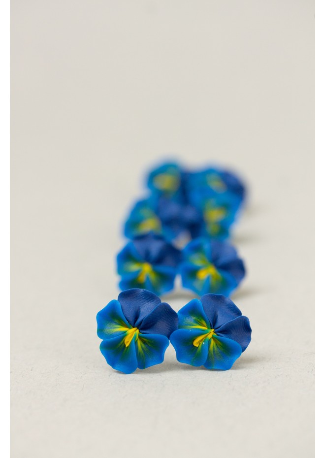 Handmade Blue Pansy Clip-On Earrings for Non-Pierced and Sensitive Ears