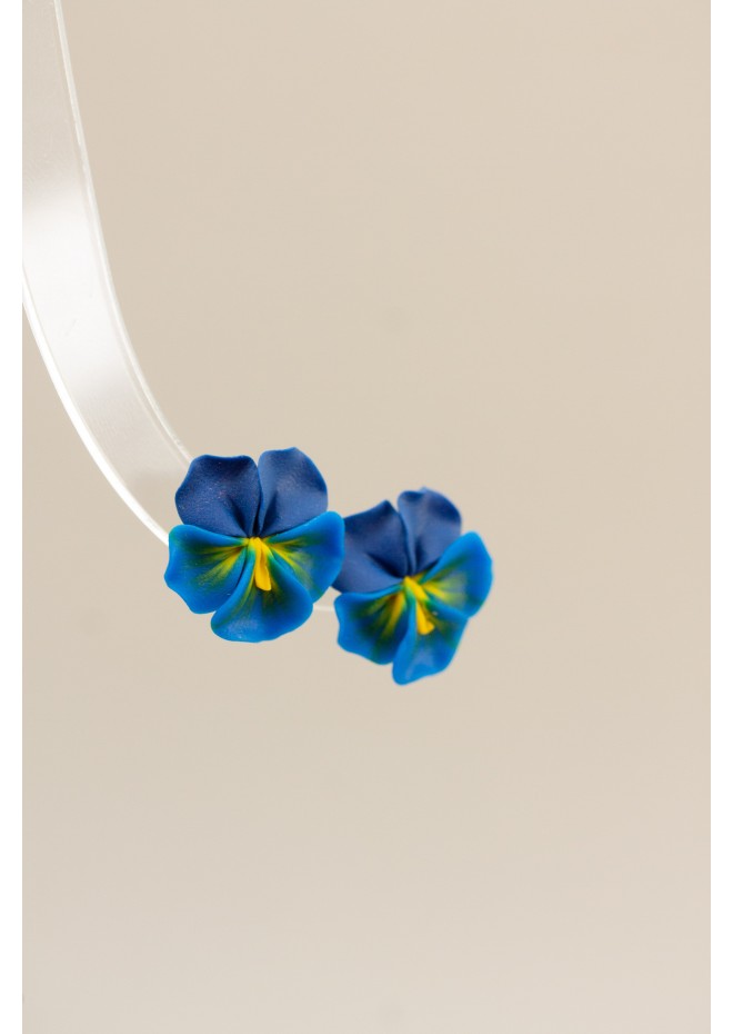 Handmade Blue Pansy Clip-On Earrings for Non-Pierced and Sensitive Ears