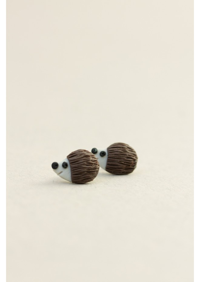 Hedgehog & Apple Stud Earrings – Hypoallergenic Polymer Clay Jewelry for Sensitive Ears