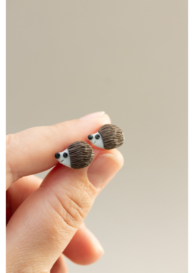 Hedgehog & Apple Stud Earrings – Hypoallergenic Polymer Clay Jewelry for Sensitive Ears