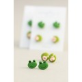 Frog & Water Lily Stud Earrings Set – Charming, Hypoallergenic Jewelry for Sensitive Ears