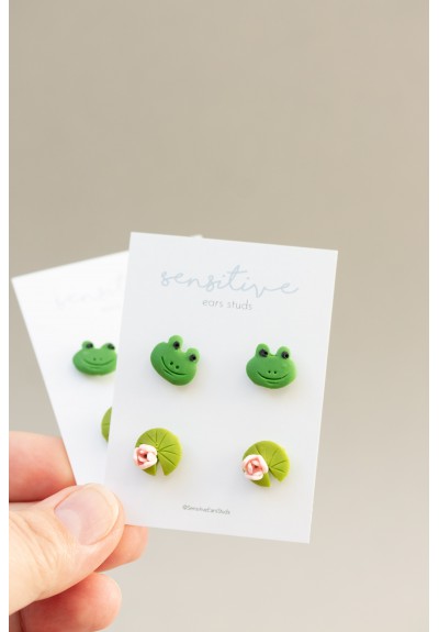 Hedgehog & Apple Stud Earrings Set – Hypoallergenic Polymer Clay Jewelry for Sensitive Ears