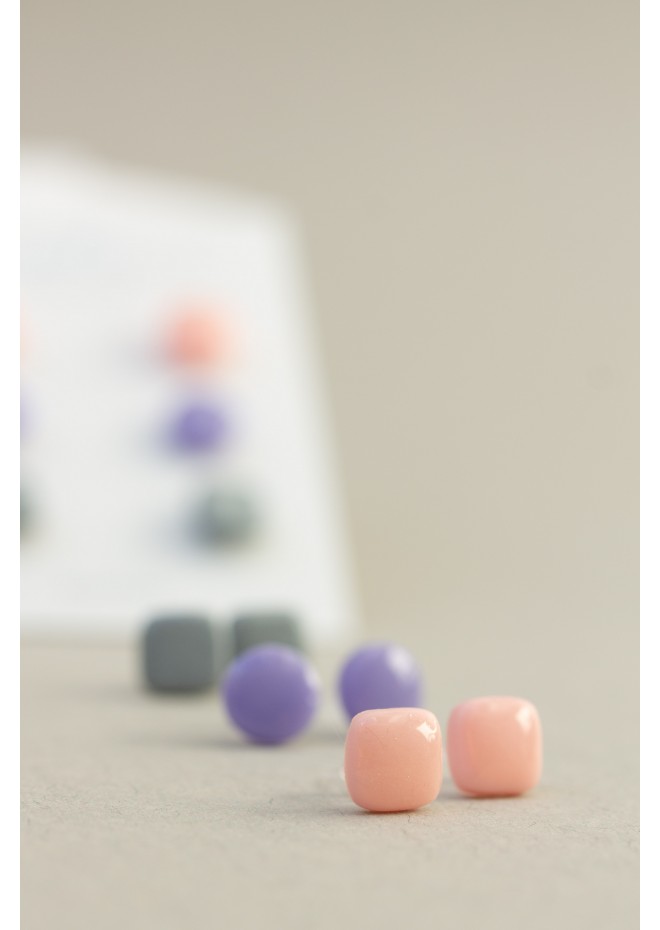 Set of 3 Pairs of Minimalist Dot Stud Earrings for Sensitive Ears - Pastel Pink, Purple, Silver | EtenIren