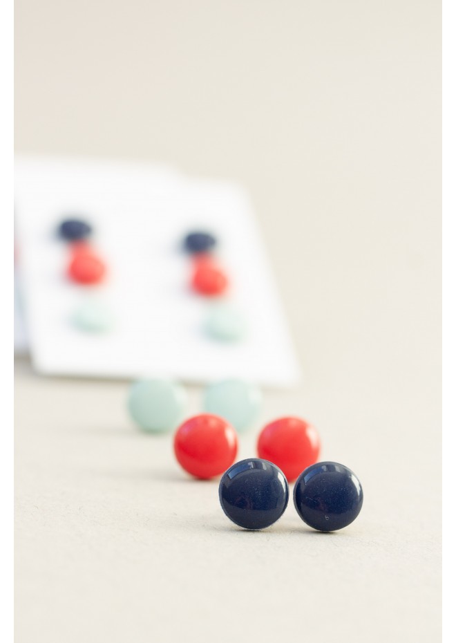 Set of 3 Pairs of Hypoallergenic Dot Stud Earrings - Dark Blue, Red, Light Blue  