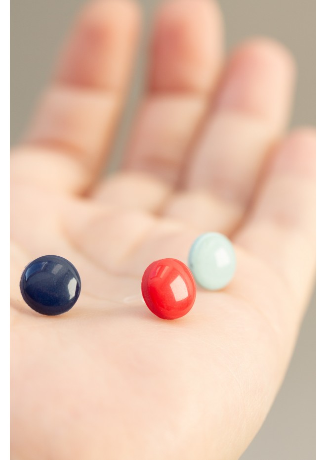 Set of 3 Pairs of Hypoallergenic Dot Stud Earrings - Dark Blue, Red, Light Blue  