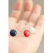 Set of 3 Pairs of Hypoallergenic Dot Stud Earrings - Dark Blue, Red, Light Blue  