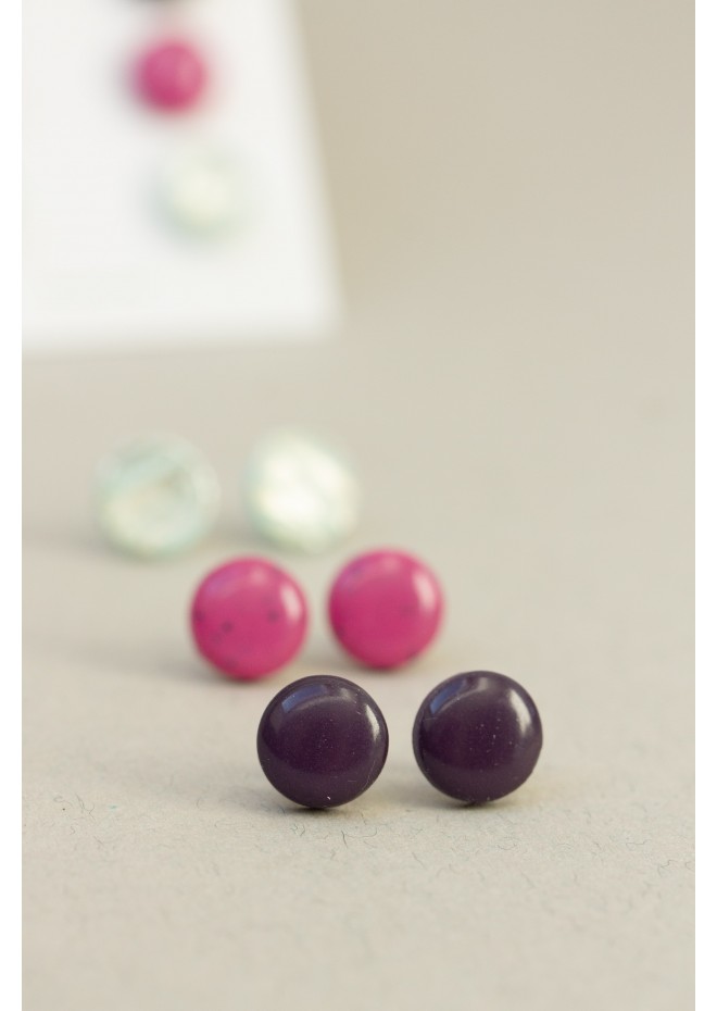 Set of 3 Pairs of Hypoallergenic Dot Stud Earrings - Dark Purple, Violet, Light Blue