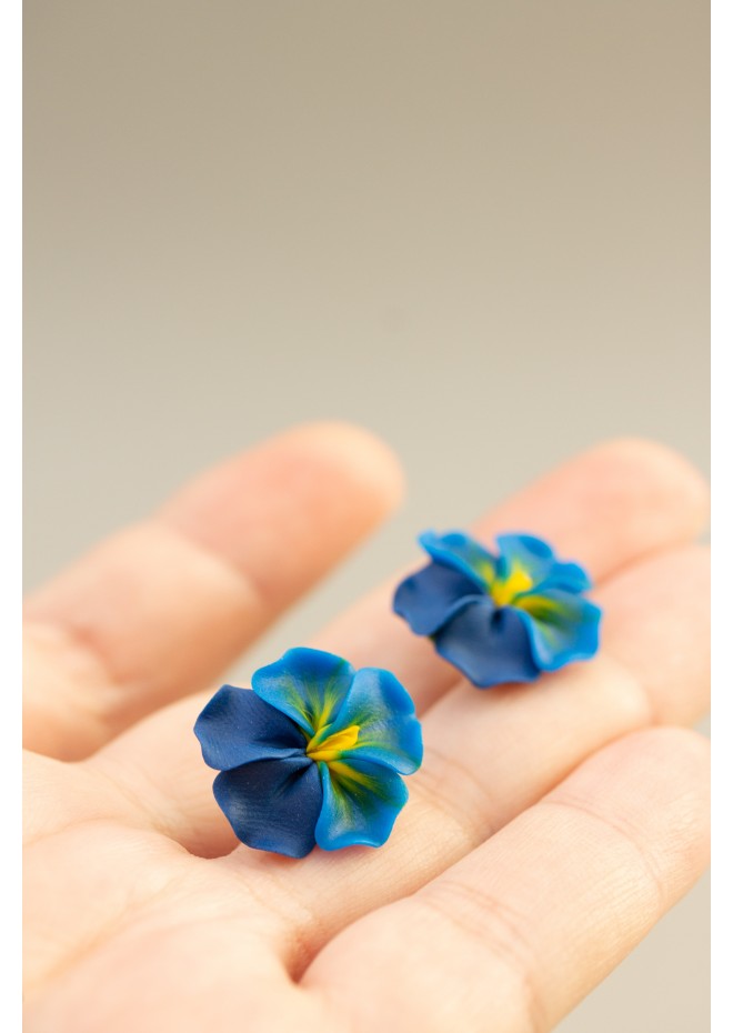 Handmade Blue Pansy Clip-On Earrings for Non-Pierced and Sensitive Ears