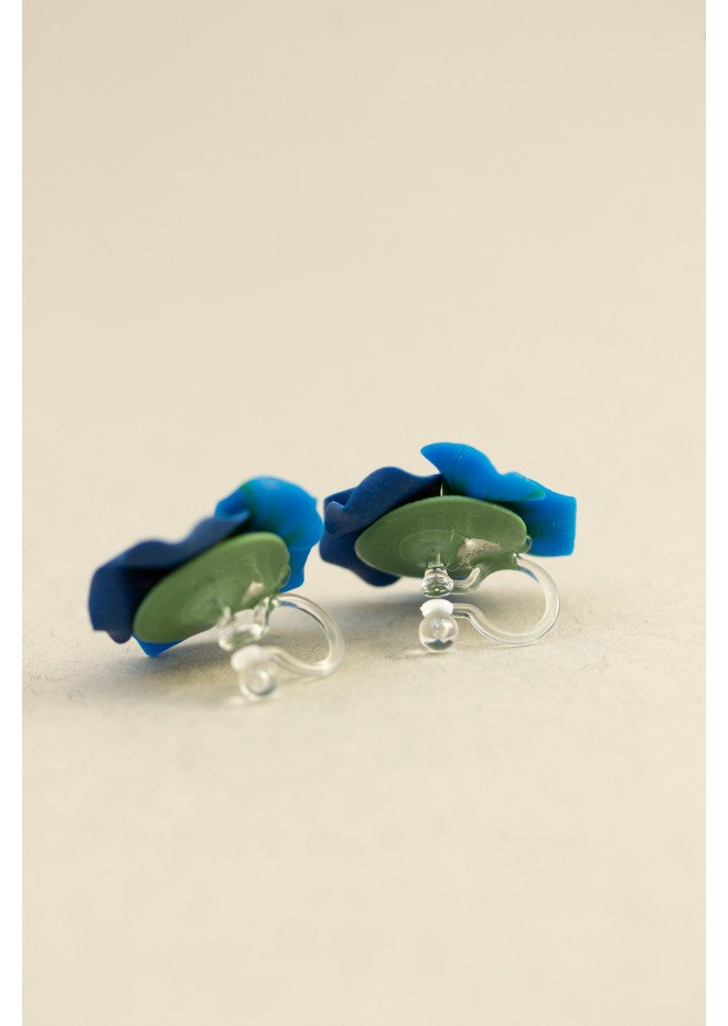 Handmade Blue Pansy Clip-On Earrings for Non-Pierced and Sensitive Ears