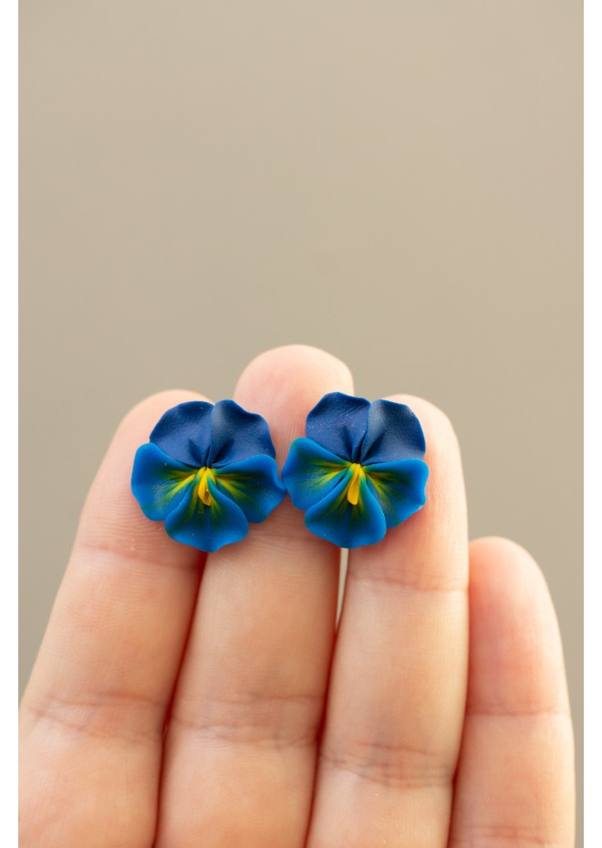 Handmade Blue Pansy Clip-On Earrings for Non-Pierced and Sensitive Ears