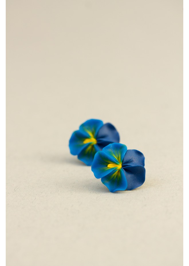 Handmade Blue Pansy Clip-On Earrings for Non-Pierced and Sensitive Ears