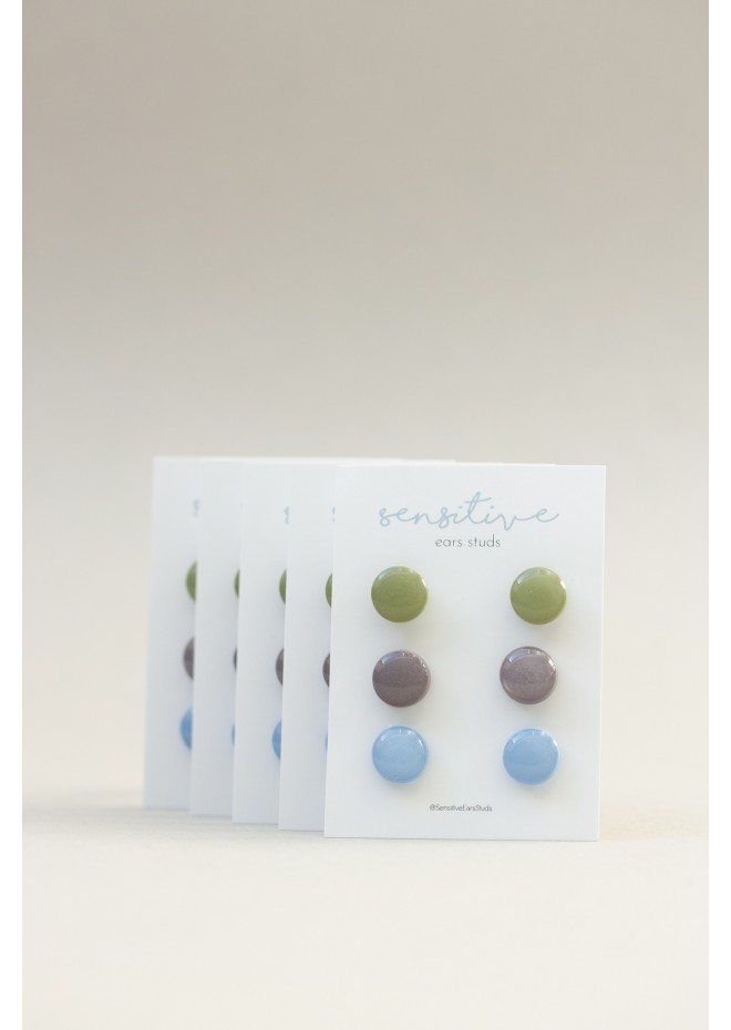 Set of 3 Pairs of Hypoallergenic Dot Stud Earrings - Pastel Green, Blue, Dark Purple