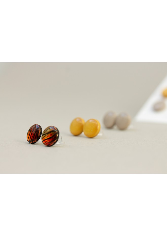 Set of 3 Pairs of Hypoallergenic Dot Stud Earrings - Black, Gold, Coffee