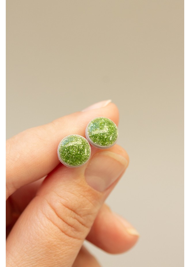 Set of 3 Pairs of Hypoallergenic Dot Stud Earrings - Green, Lime, Yellow