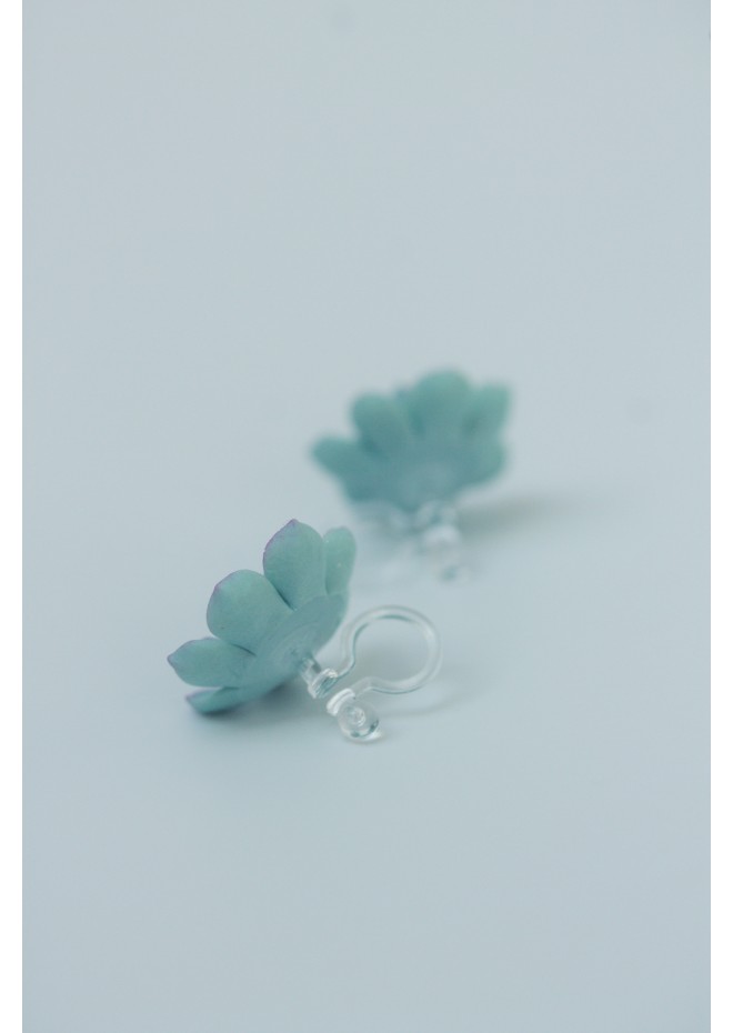 Blue Succulent Earrings – Handmade Polymer Clay Studs & Clip-ons