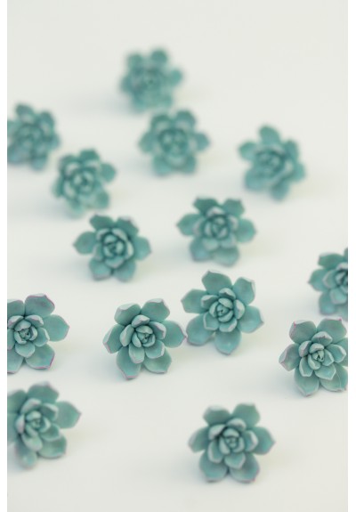 Handmade Blue Succulent Earrings – Studs or Clip-ons, Hypoallergenic Polymer Clay