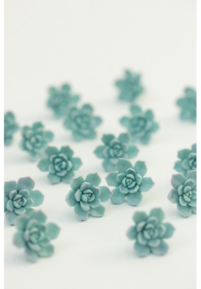 Handmade Blue Succulent Earrings – Studs or Clip-ons, Hypoallergenic Polymer Clay