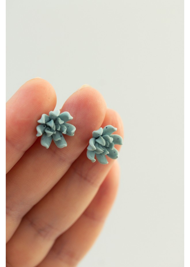 Handmade Blue Succulent Ear Cuffs for Pierced Ears