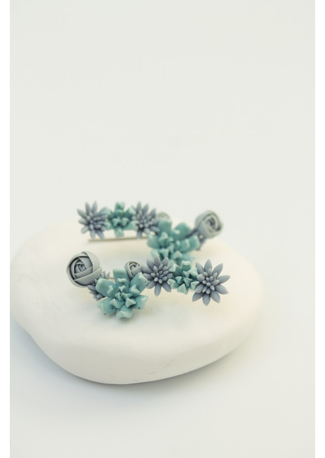 Handmade Blue Succulent Ear Cuffs for Pierced Ears