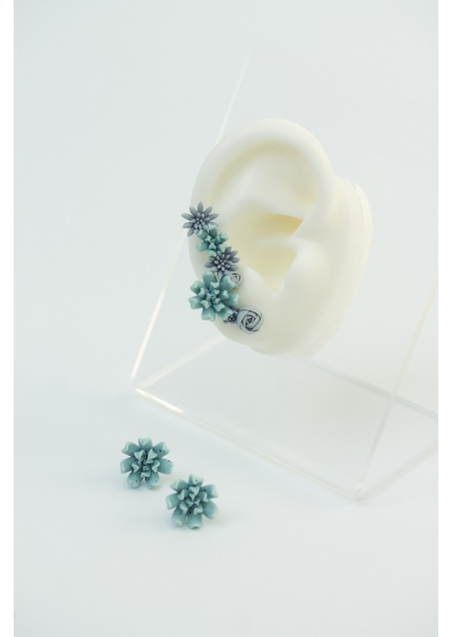 Handmade Blue Succulent Ear Cuffs for Pierced Ears