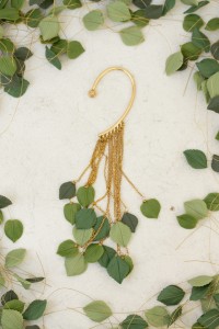 Green Gold Leaf Ear Cuff – Handmade Green Polymer Clay Leaves