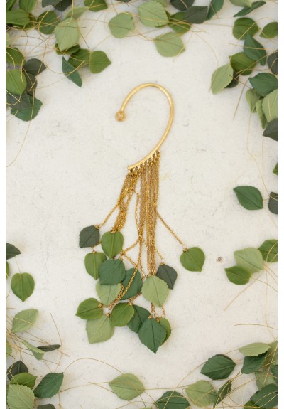 Green Gold Leaf Ear Cuff – Handmade Green Polymer Clay Leaves