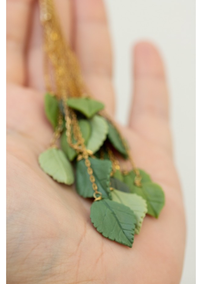 Handmade Green Gold Leaf Ear Cuff – Elegant & Lightweight