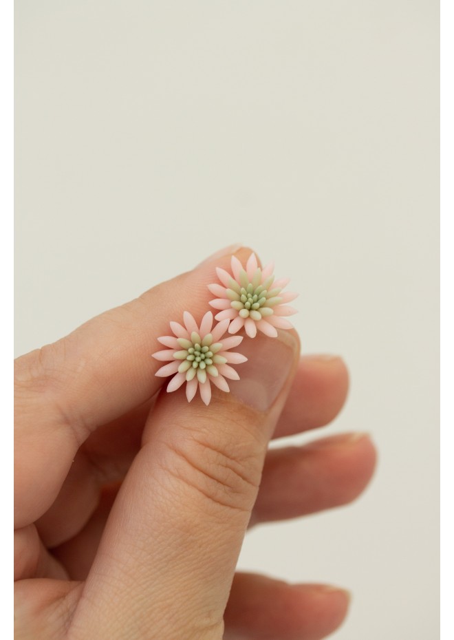 Pink Succulent Earrings – Polymer Clay Studs & Clip-ons