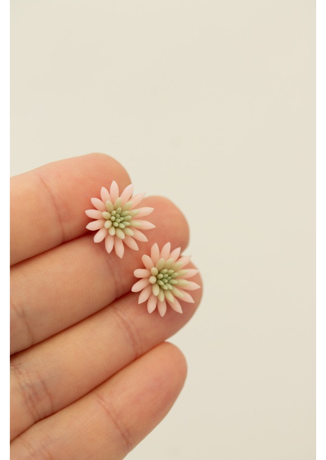 Pink Succulent Earrings – Polymer Clay Studs & Clip-ons