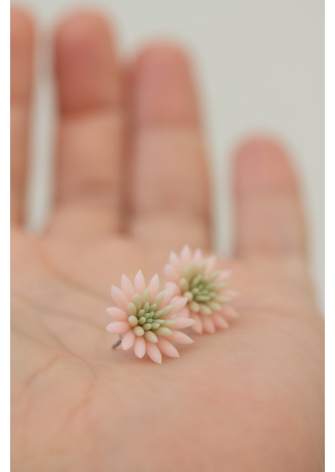 Pink Succulent Earrings – Polymer Clay Studs & Clip-ons