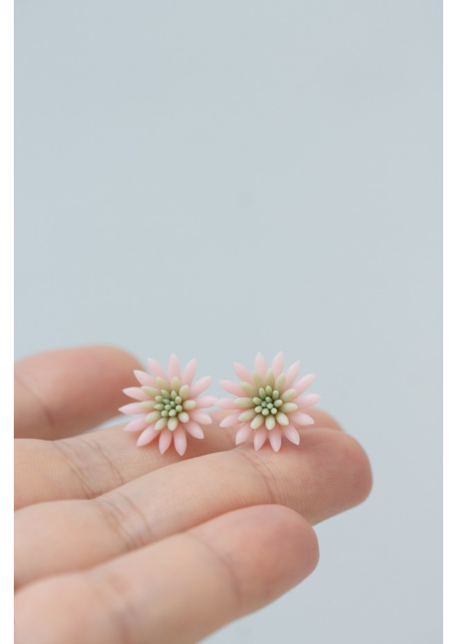 Pink Succulent Earrings – Polymer Clay Studs & Clip-ons