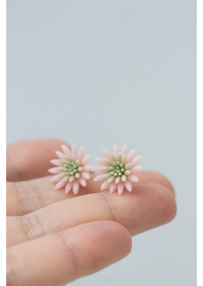 Pink Succulent Earrings – Polymer Clay Studs & Clip-ons