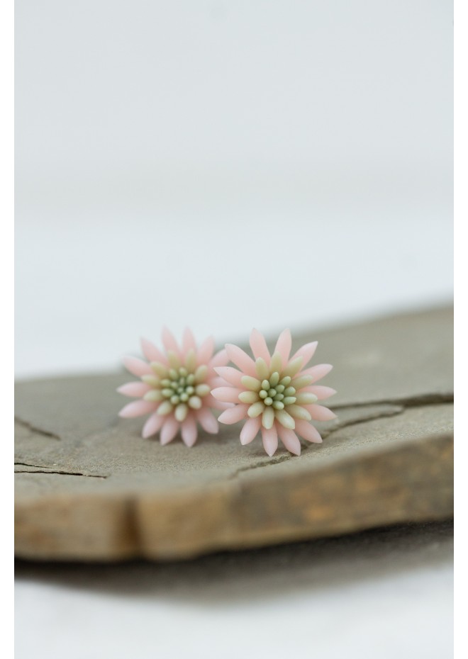 Pink Succulent Earrings – Polymer Clay Studs & Clip-ons