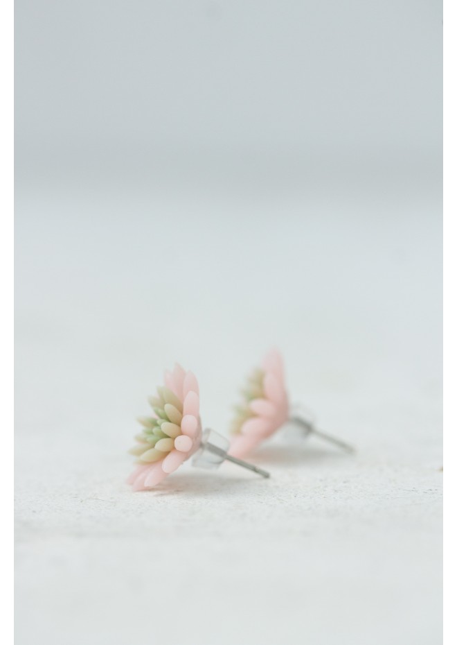 Pink Succulent Earrings – Polymer Clay Studs & Clip-ons