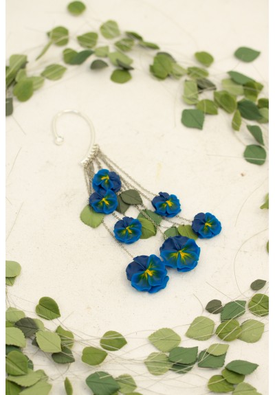 Blue and Yellow Blossom Pansy Ear Cuff – Handmade Polymer Clay Flowers