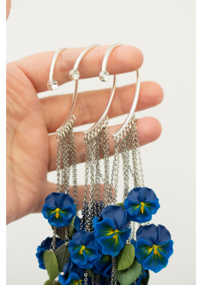 Handmade Blue and Yellow Blossom Pansy Ear Cuff – Elegant Floral Jewelry