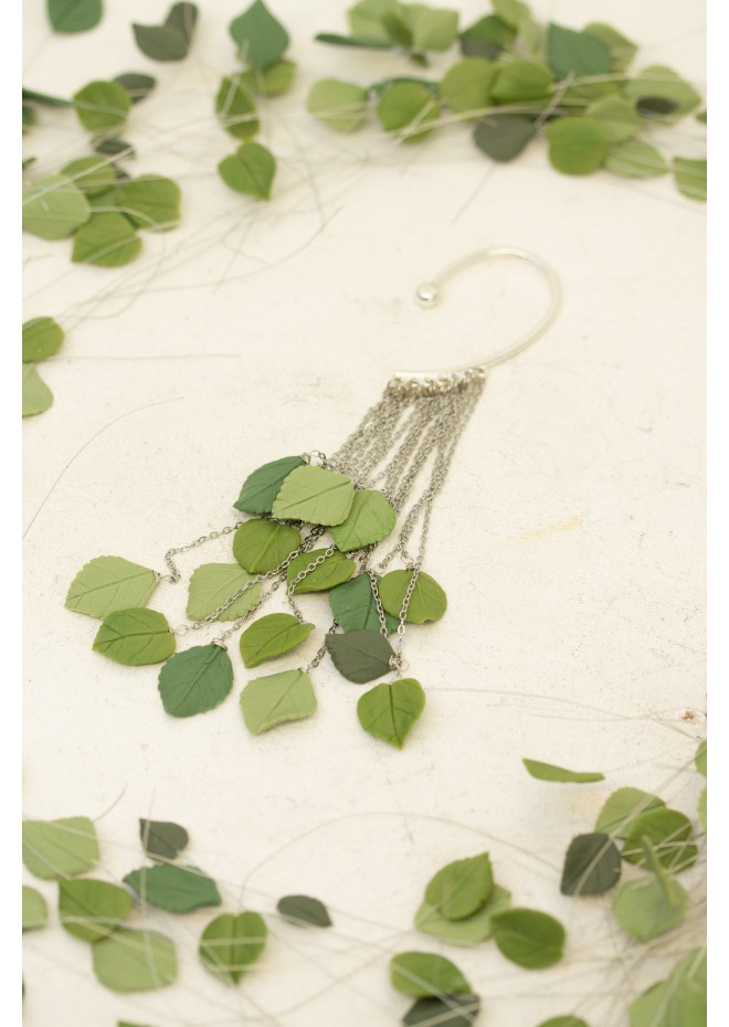 Handmade Green Leaf Ear Cuff – Elegant & Lightweight