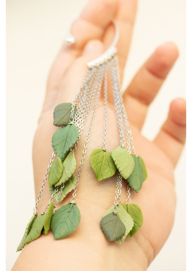 Handmade Green Leaf Ear Cuff – Elegant & Lightweight