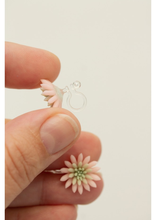 Pink Succulent Earrings – Polymer Clay Studs & Clip-ons