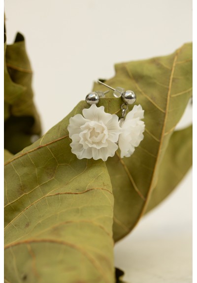 White & Semi-Transparent Flower Earrings – Handmade & Lightweight