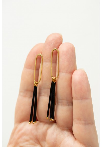 Minimalist Black & Gold Geometric Earrings – Lightweight