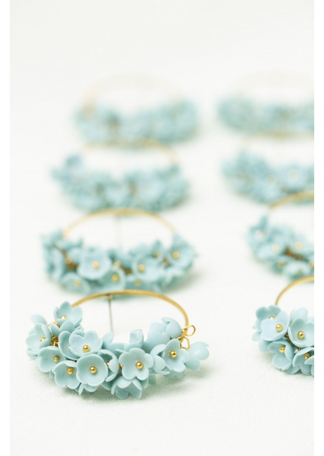 Handmade Light Blue Floral Hoop Earrings – Lightweight & Elegant