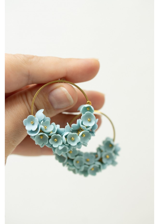 Handmade Light Blue Floral Hoop Earrings – Lightweight & Elegant