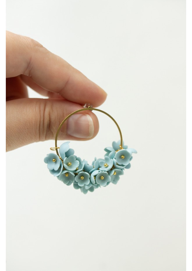 Handmade Light Blue Floral Hoop Earrings – Lightweight & Elegant