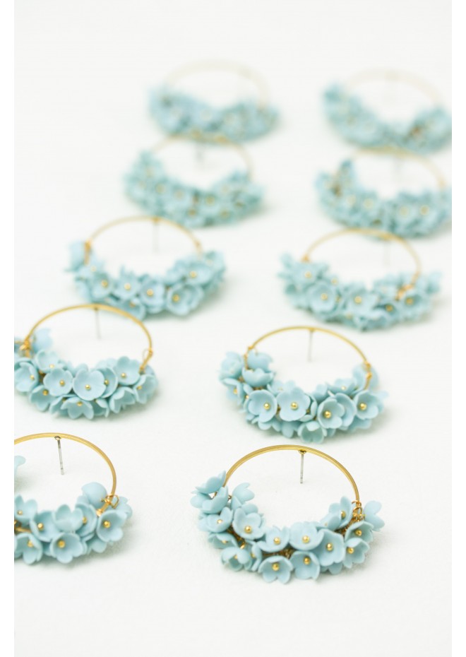 Handmade Light Blue Floral Hoop Earrings – Lightweight & Elegant