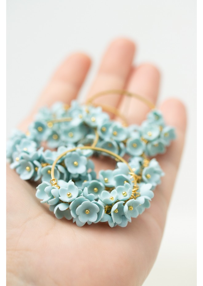 Handmade Light Blue Floral Hoop Earrings – Lightweight & Elegant